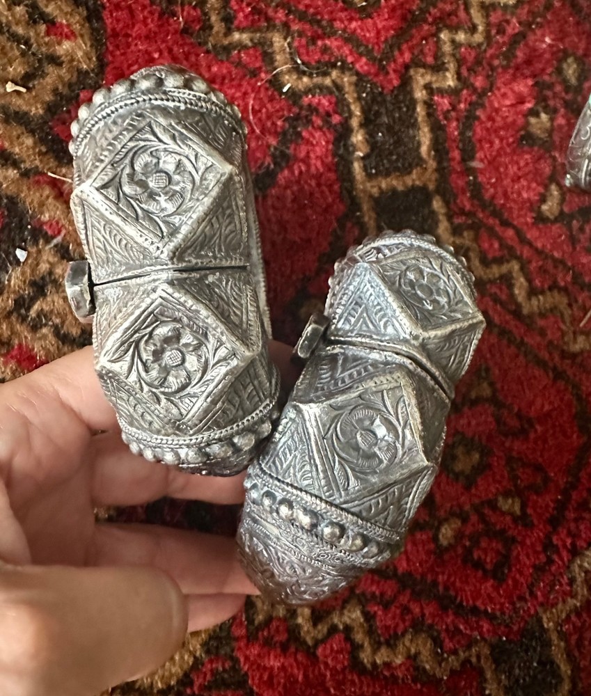 (B) Pair Ornate Antique Omani Anklets Silver