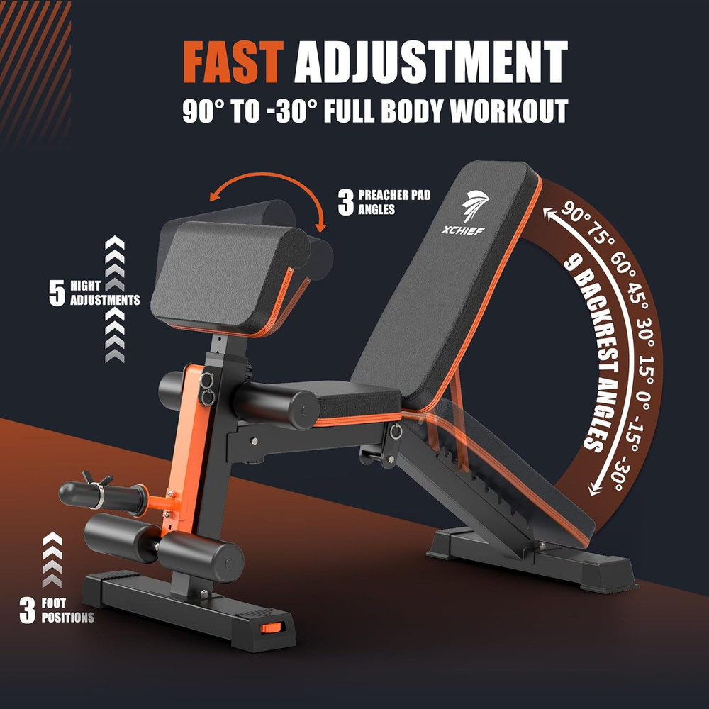 Adjustable Weight Bench - 1000LBS Capacity Heavy Duty Foldable Workout Bench for
