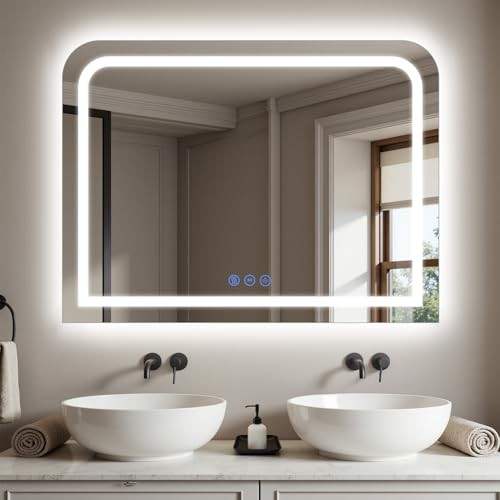 LED Bathroom Mirror, LED Mirror with Lights 40"L x 32"W White (3 Light Modes)