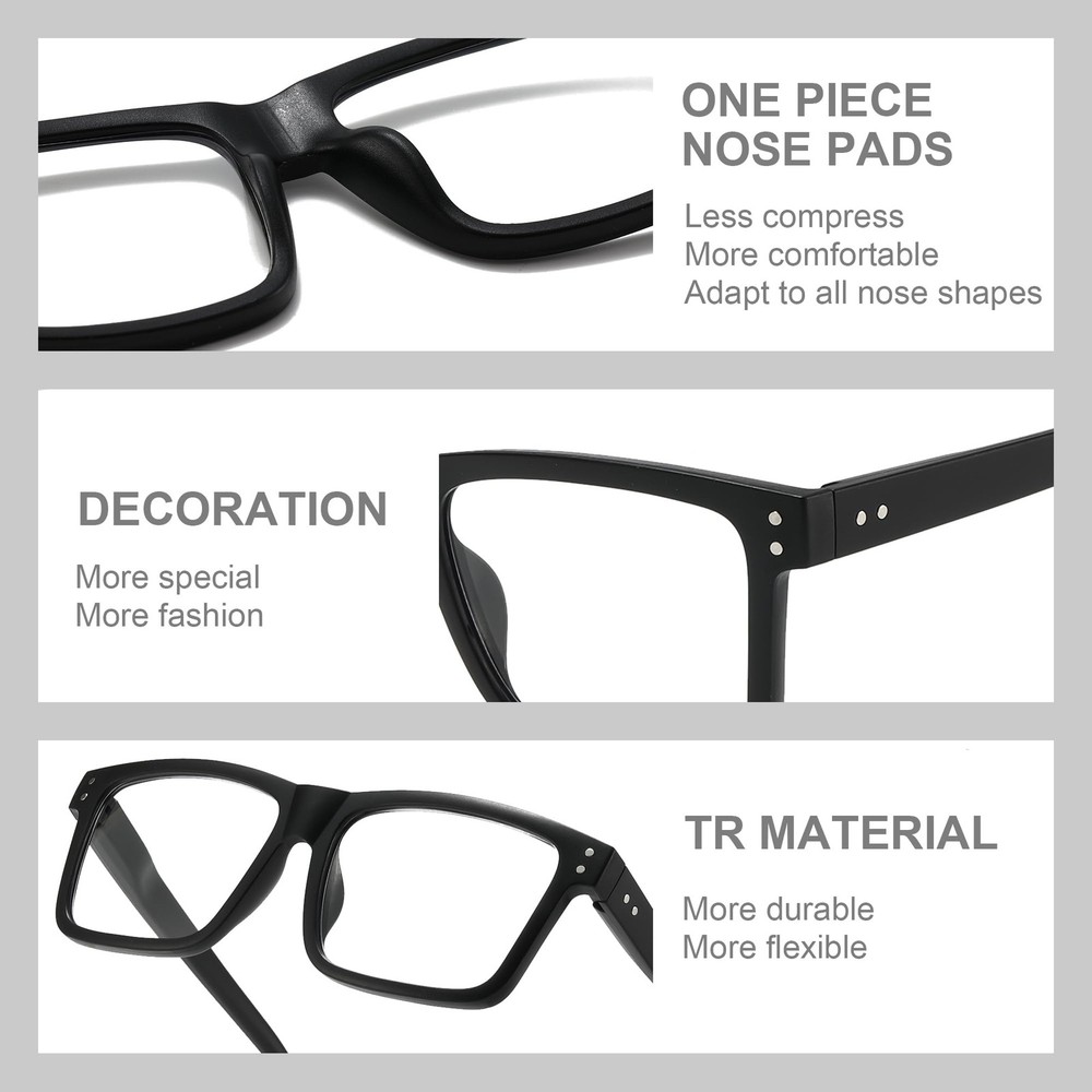Oversized Reading Glasses for Men - 4 pack Classic Square Large TR Frame Read...