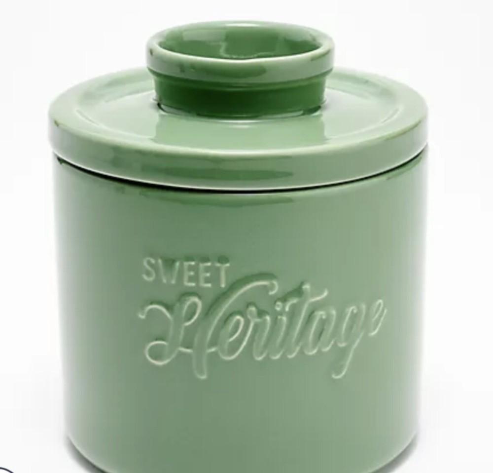 Carla Hall Sweet Heritage Ceramic Butter Keeper Kitchen Home Decor Sage