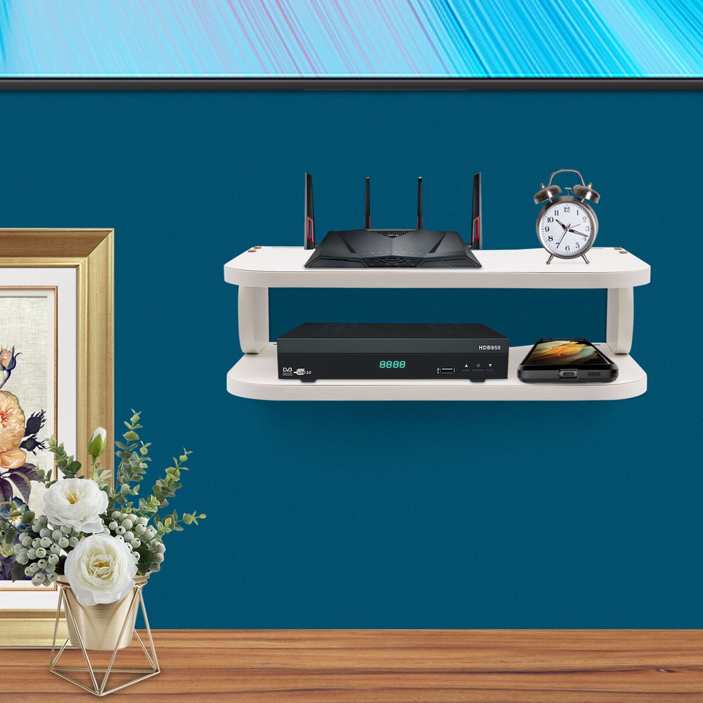 White Floating Router Shelf Wall Mounted Set-top Box TV Components Storage Rack