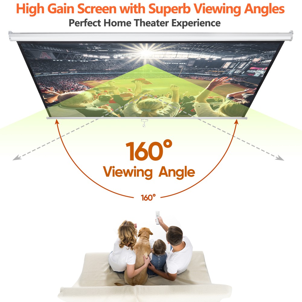 100" Projector Screen 16:10 Manual Pull Down 4K HD Projection Hom Theater White
