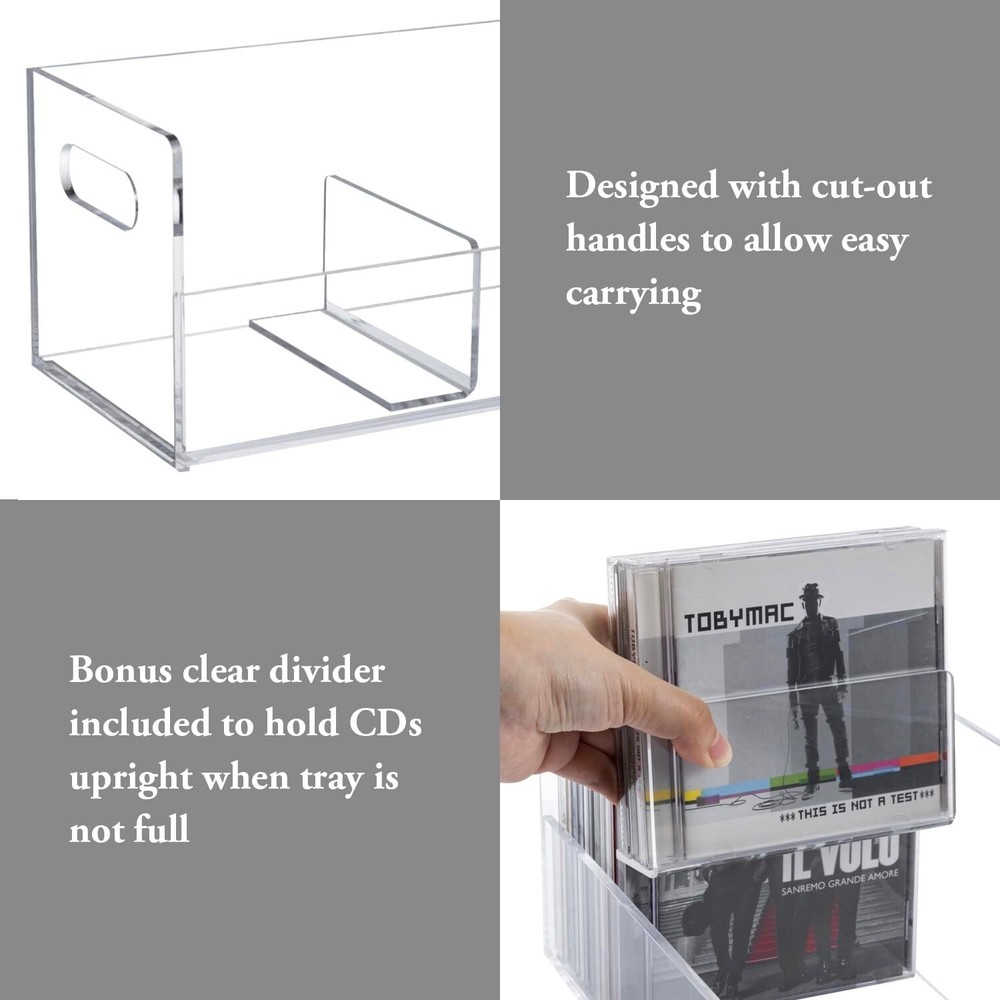 Clear Acrylic Stackable CD Holder Racks, Media Storage Organizers, Set of 2