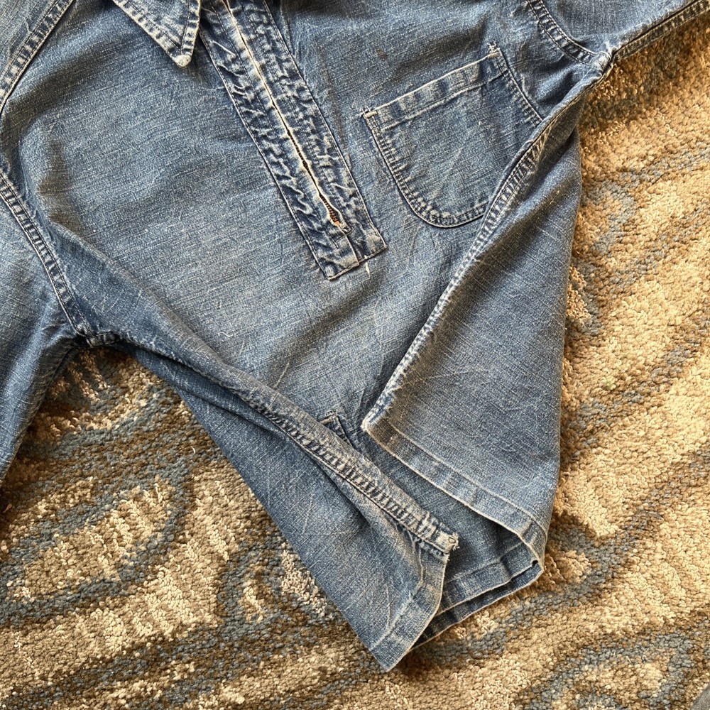 Vintage WW2 US Military Denim Smock Lightweight Pullover Jacket- Medium 1940's