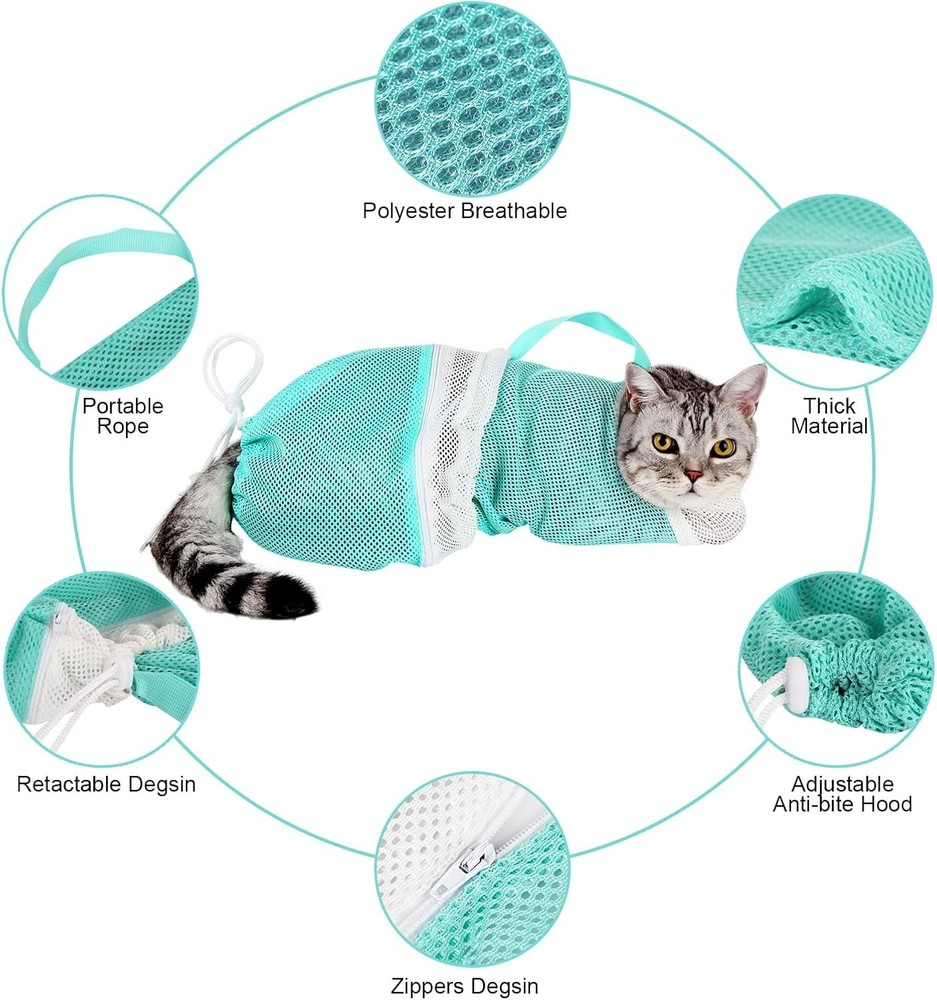 Adjustable Cat Bathing Bag Set with Grooming Tools - Secure & Comfortable Wash