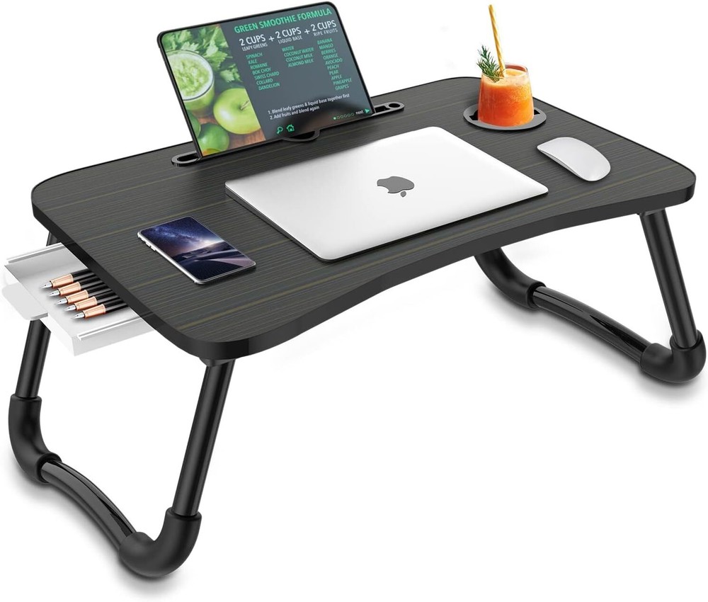 Foldable Laptop Table Lap Dining Table with Storage Drawers (Curved)