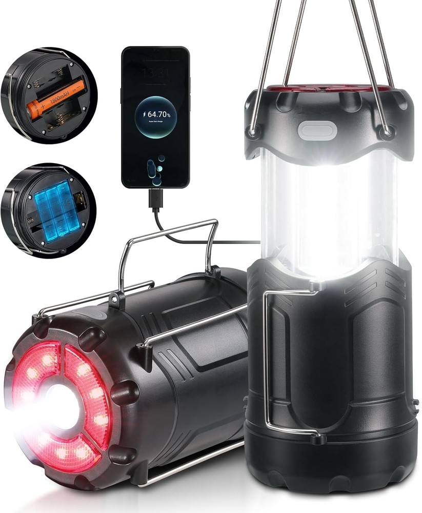 2 Pack Collapsible LED Camping Lantern, Consciot USB C 2 Pack, Black