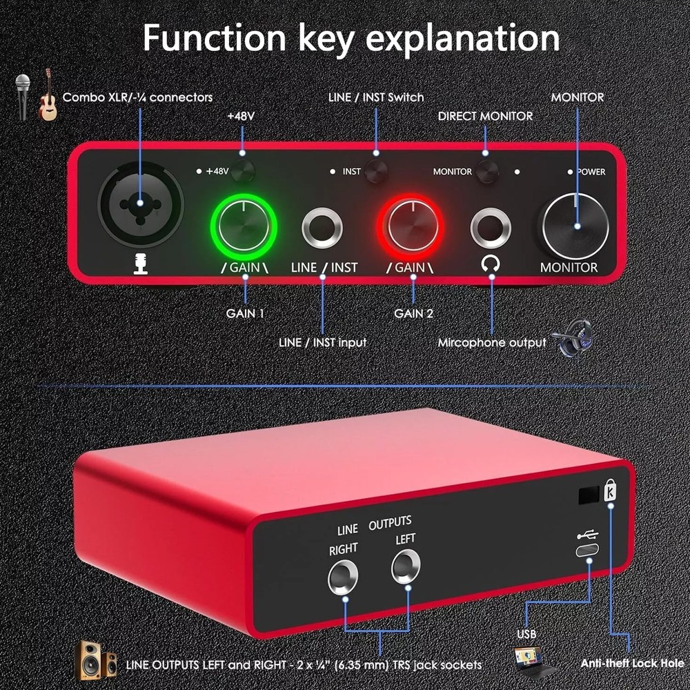 (3rd Generation) Gen USB Audio Interface with USB-C&Phantom Power Free Shipping