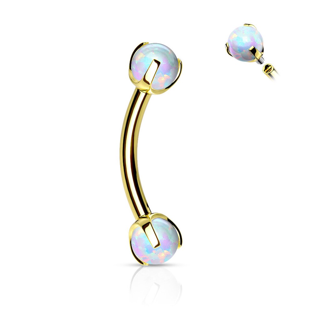 Claw Set Opal Internal Threaded Surgical Steel Curve Bar Eyebrow Ring Piercing