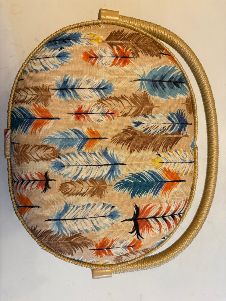 Sewing Basket Caddy Storage, Padded Feather Fabric, Tray Inside