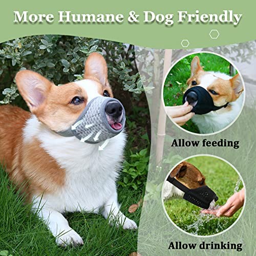 Dog Muzzle, Puppy Soft Mesh Muzzle for Small Medium Grey XS-(Snout 5¼”-6”)