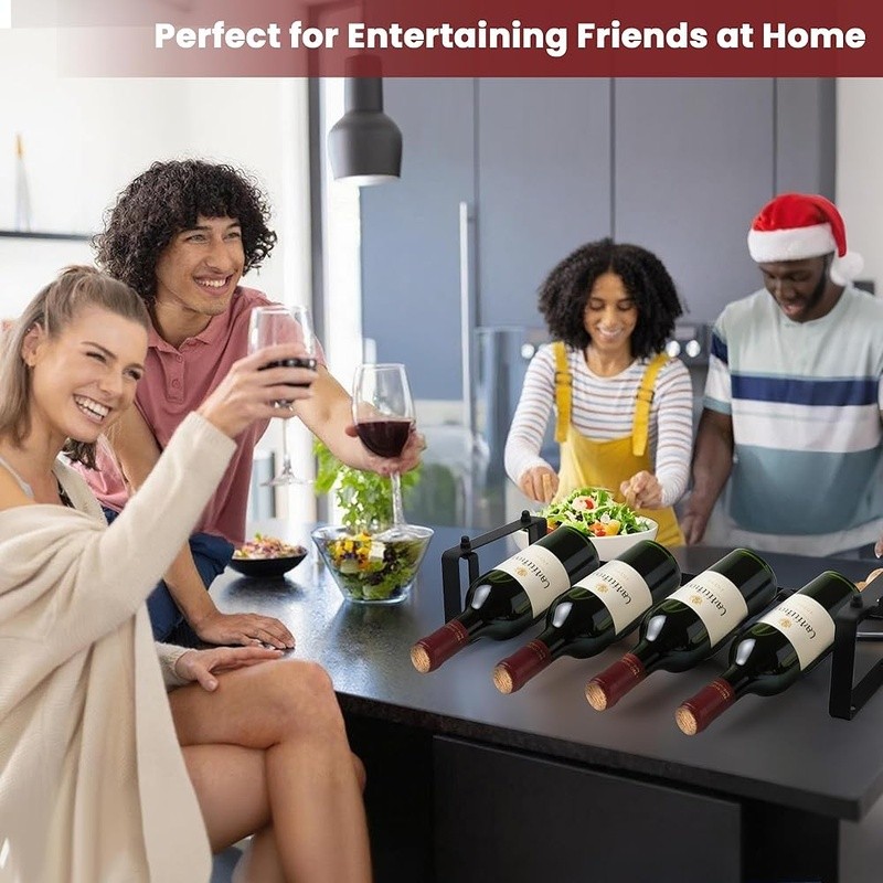 Compact Wine Rack 4 Bottles Small Space Stackable Metal Organizer Durable Design
