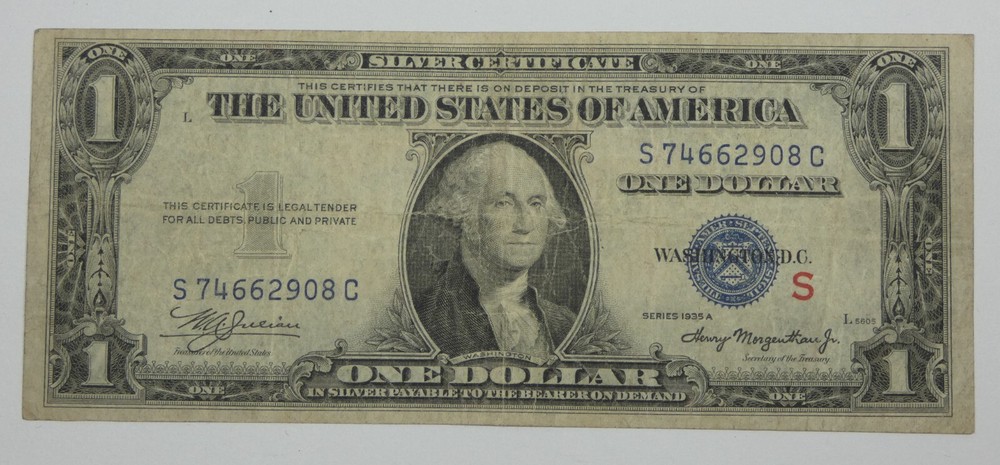 1935-A "S" Experimental $1 Silver Certificate Note FINE+Fr#1610