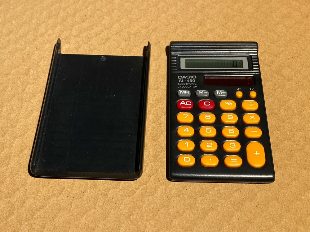 Vintage Casio SL-450 Basic Handheld Solar Powered Calculator w/Case