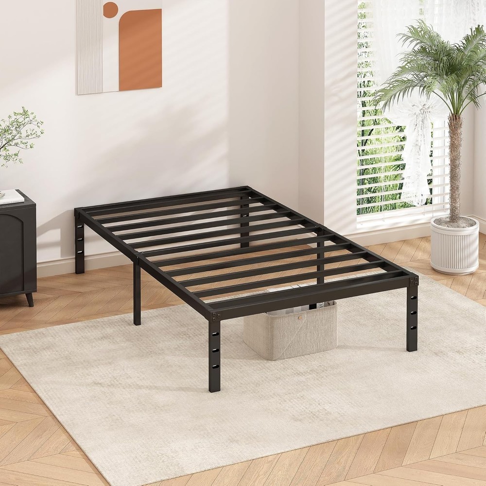 Twin Bed Frame 18" Height, Squeak Resistant, Under-Bed Storage, Black