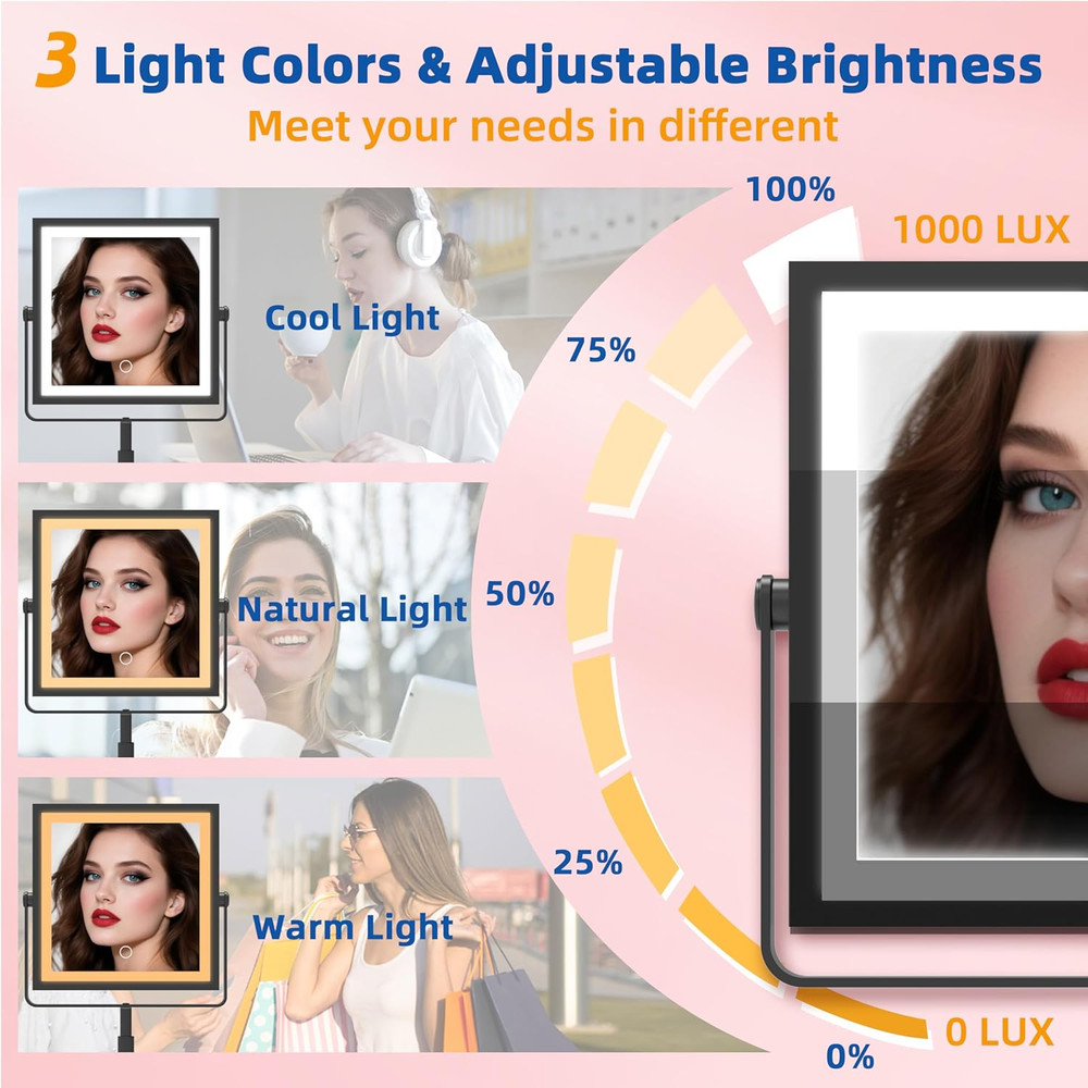 3 Color LED Vanity Mirror with Adjustable 1X/10X Magnification