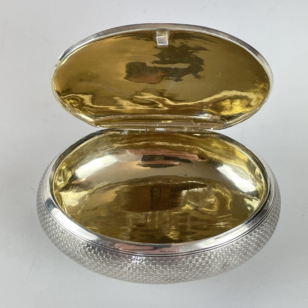 Antique French Solid Silver Squeeze Open Oval Snuff Box 7cm X 5.5cm