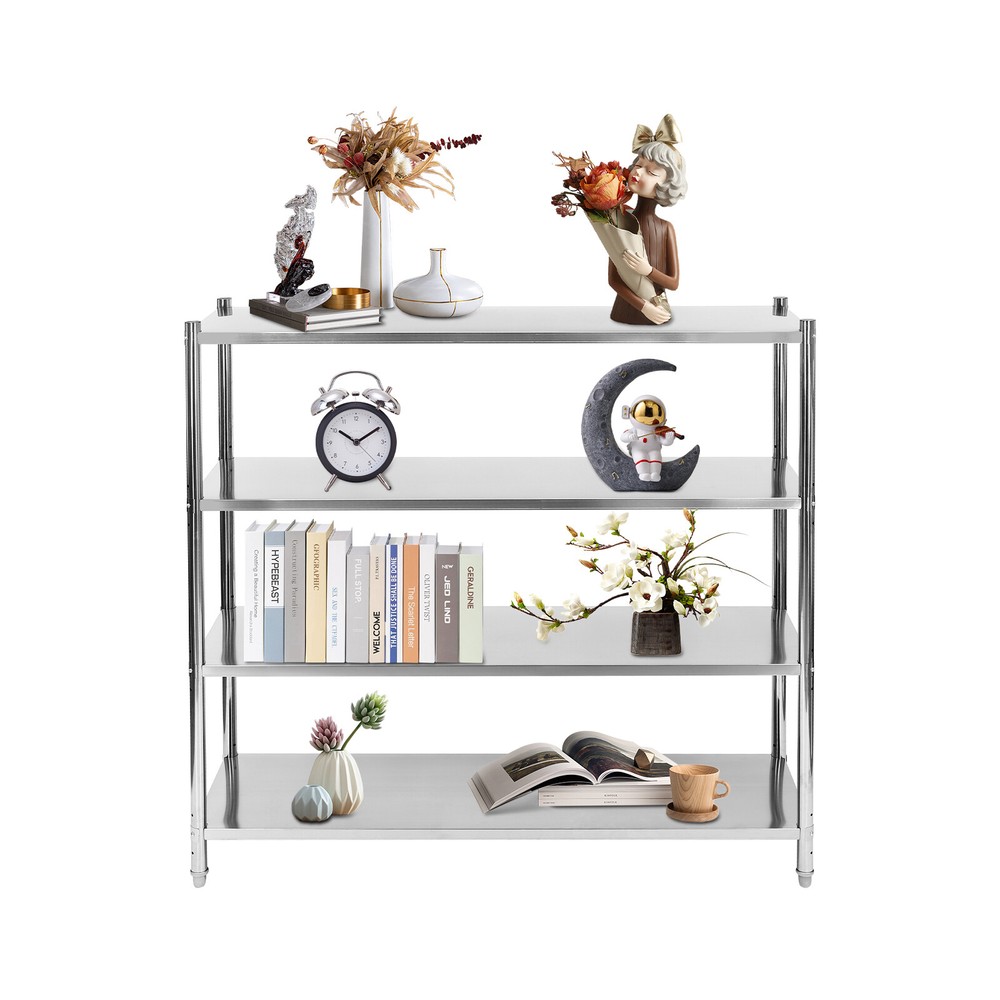 Silver Stainless Steel 4-Tier Adjustable Heavy-Duty Storage Shelf