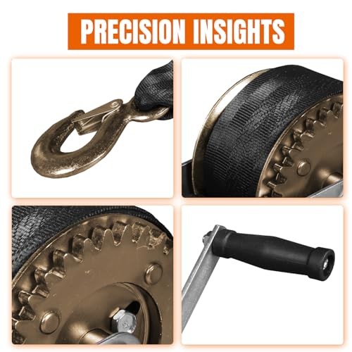 Hand Winch Pulling Capacity, Boat Trailer Winch Heavy Duty Rope Crank 2000 lbs