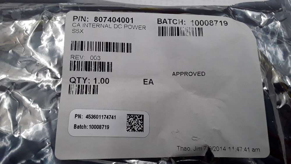 CA Internal DC Power S5X P/N 807404001