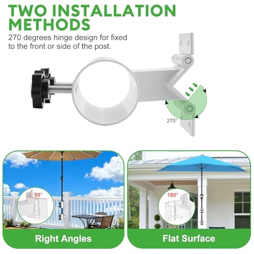 Umbrella Holder for Deck Railing, Adjustable Deck Umbrella Mount White