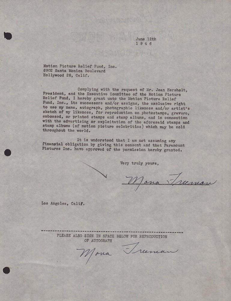 MONA FREEMAN - DOCUMENT DOUBLE SIGNED 06/12/1946