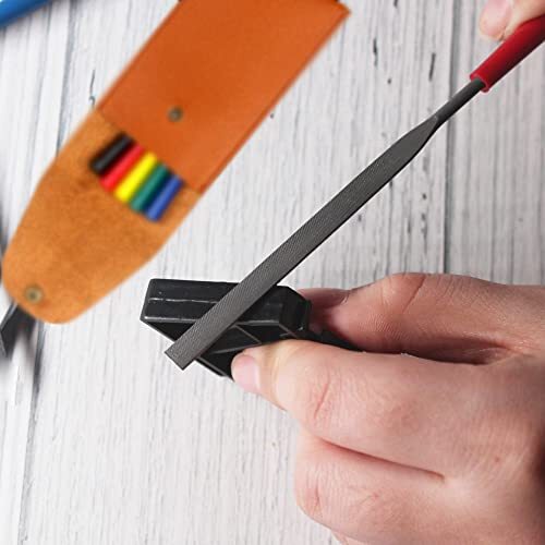 5pcs Mini Needle File Set with Synthetic Leather Case, Includes Flat, Square,