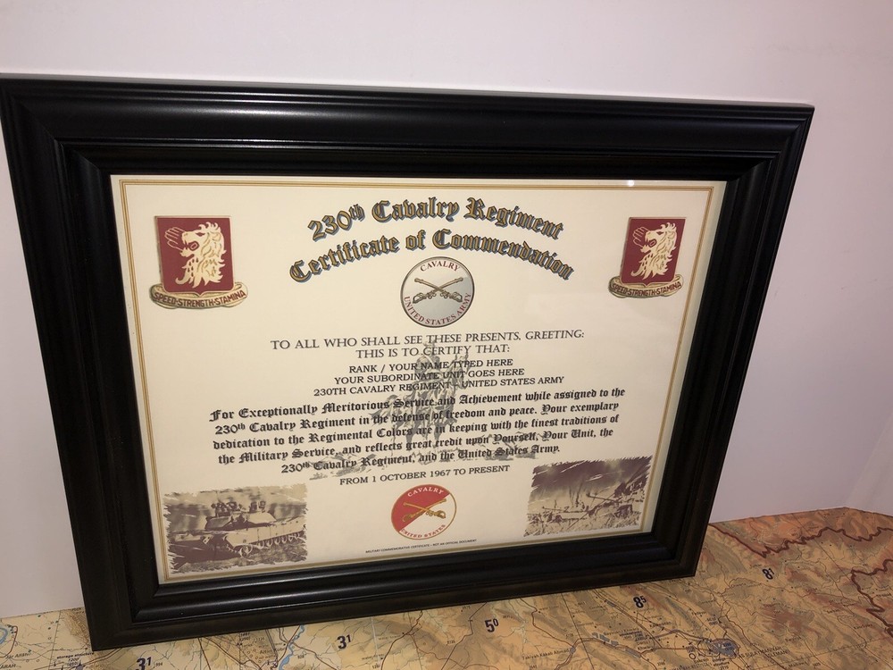 230TH U.S. CAVALRY REGIMENT / COMMEMORATIVE - CERTIFICATE OF COMMENDATION