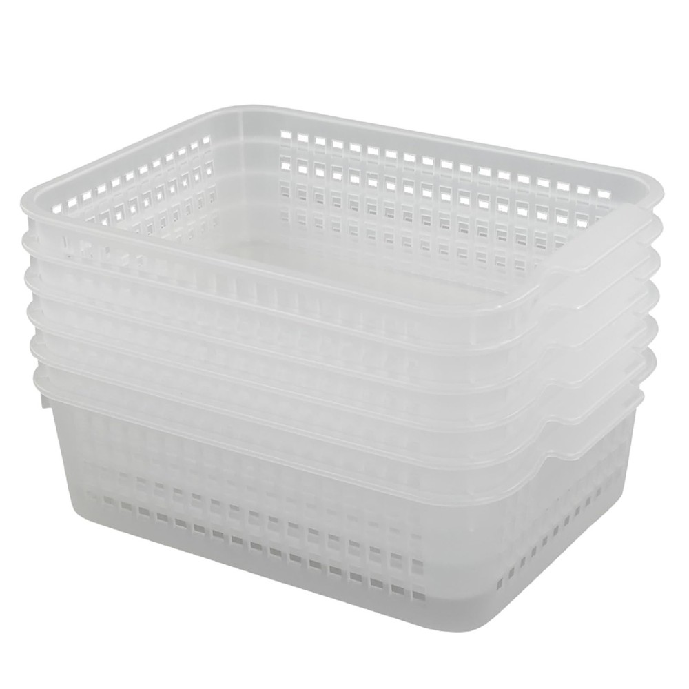 Rectangular Plastic Storage Organization Trays Baskets in Clear, 6-Pack
