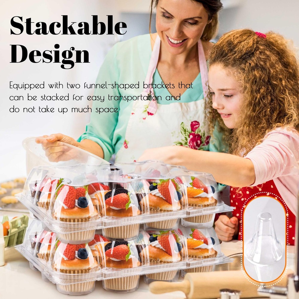 12 Count Cupcake Containers 12 Pack Cupcake Holders Plastic Stackable Cupcake Bo