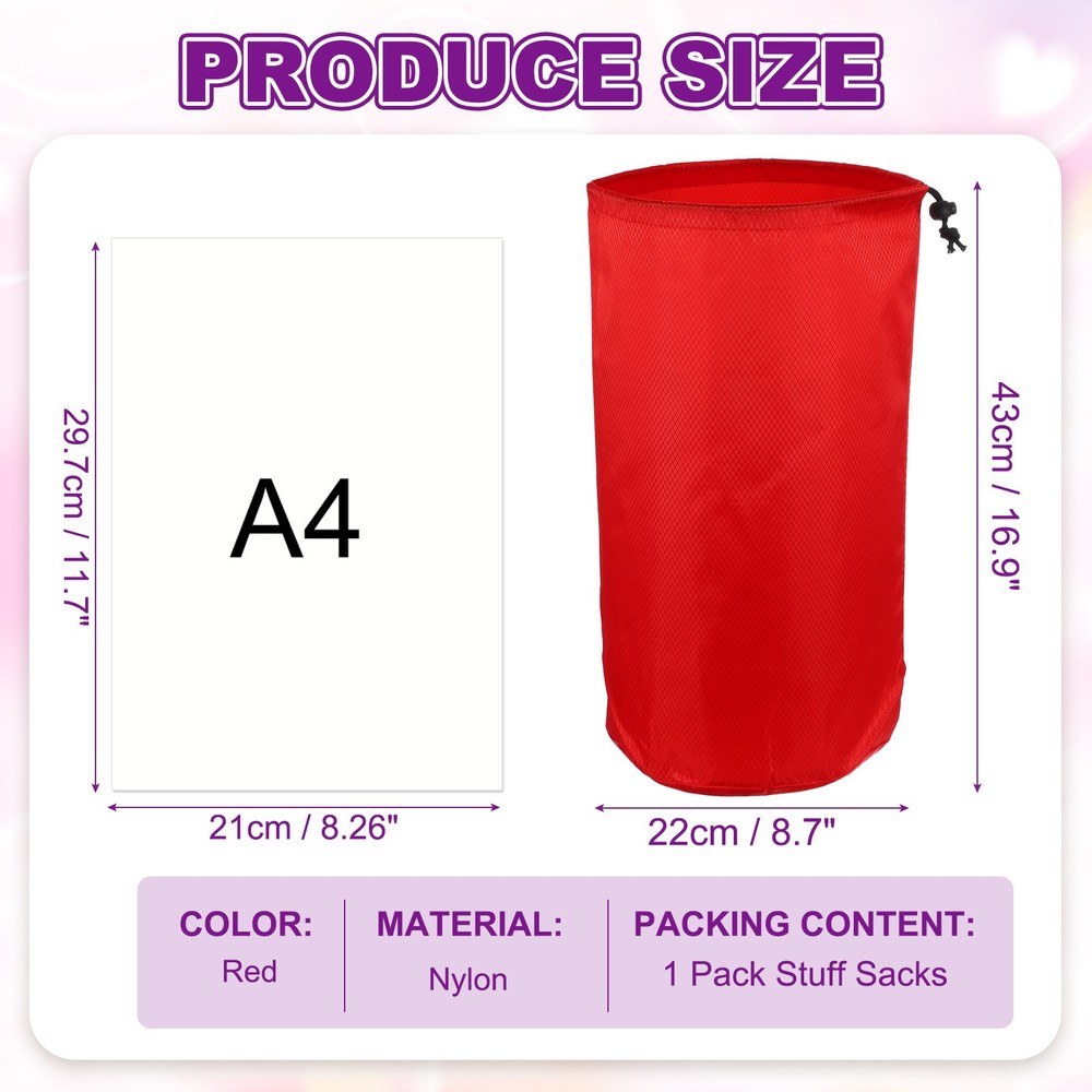 Stuff Sack, Nylon Waterproof Storage Sacks, 9x17Inch (Red)