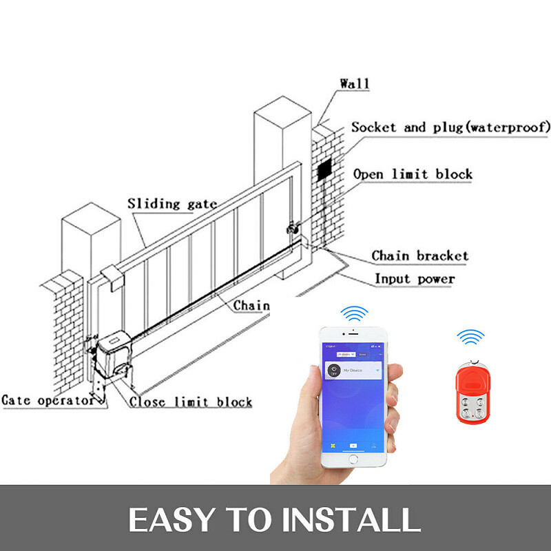 4000lbs Automatic Sliding Gate Opener Door Operator APP Control w/4 Remote+Keypa