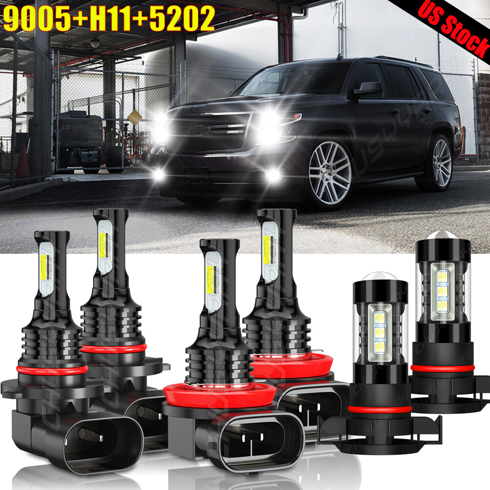 For Tahoe 2007-2012 2013 2014 6X LED Headlight + Fog Light Bulbs Combo Kit 6000K
