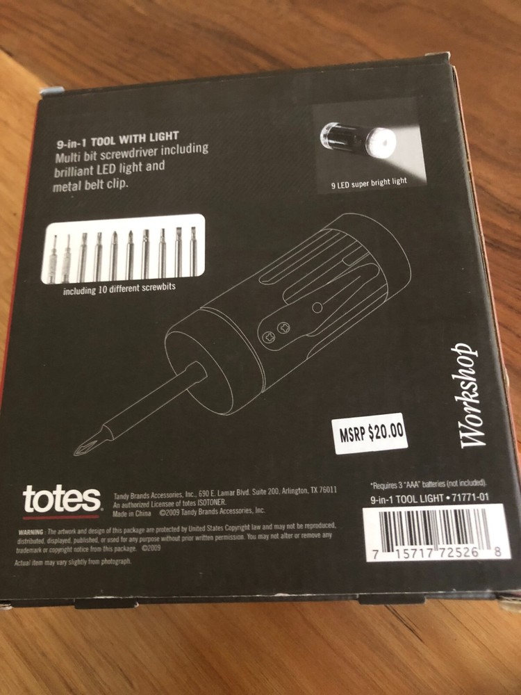 TOTES - 9 in 1 tool with light - NIB - GREAT GIFT