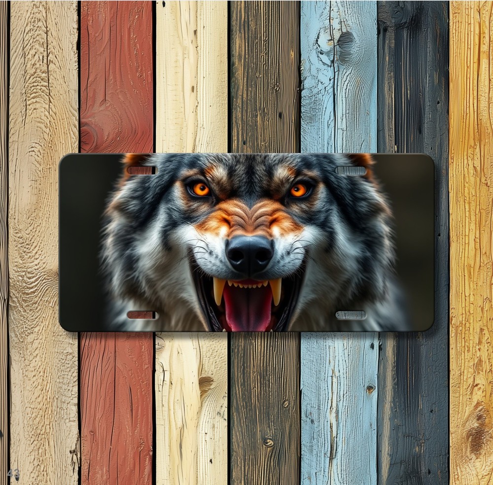 Snarling Wolf License Plate Snarling Design Customizable Car Tag Gift Idea