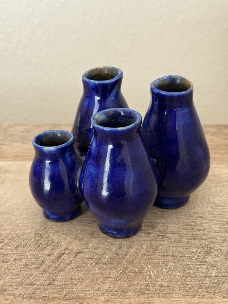 Studio Pottery Cluster Vases Cobalt Blue