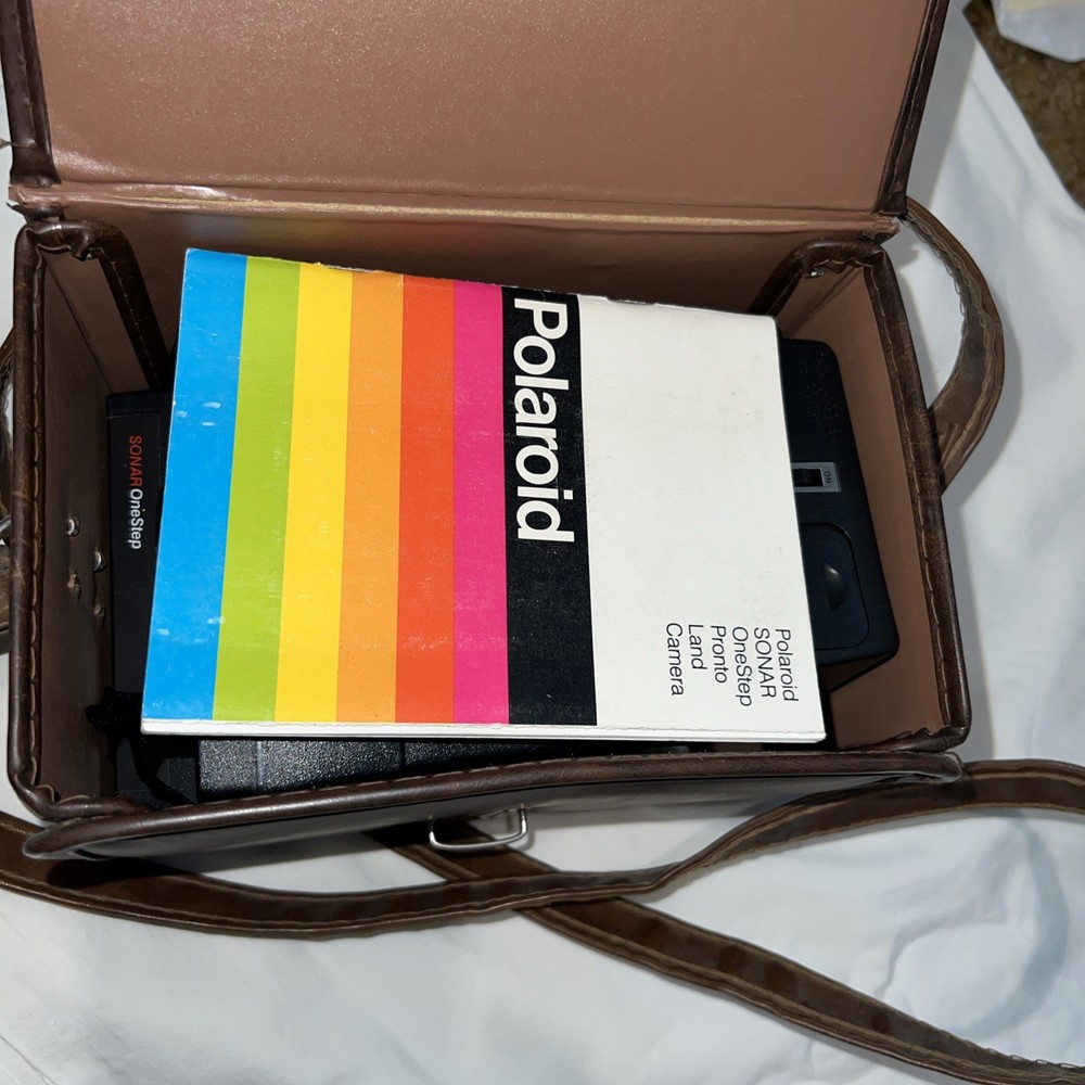 Polaroid Land Camera SONAR OneStep With Case, Flash Attachment, Instructions