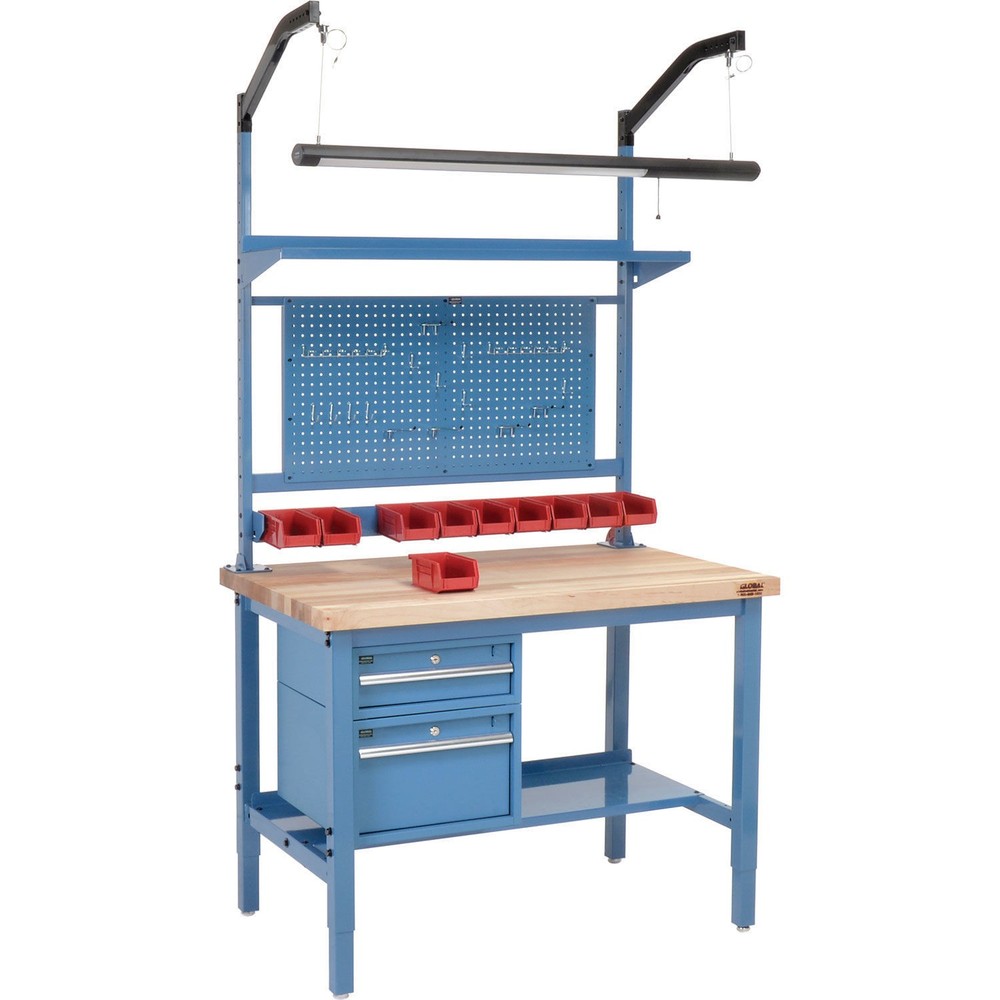 72"W x 30"D Workbench 1-3/4" Thick Maple Top Square Edge Complete Bench Blue