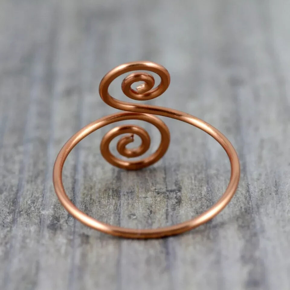 Solid Pure Copper Minimalist Healing Ring, Handmade, Unisex, Spiral Ring