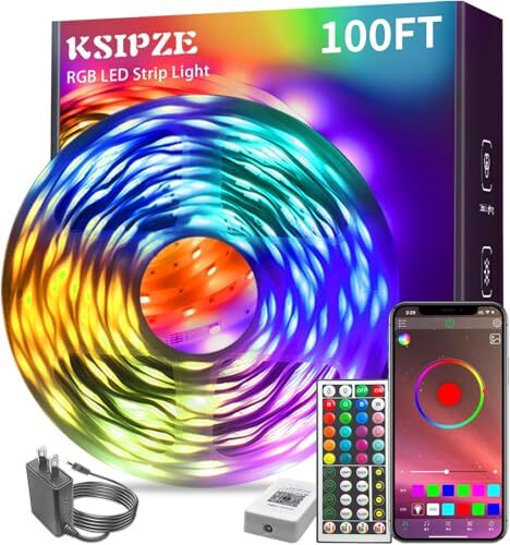 100ft Led Strip Lights RGB Music Sync Color Changing, Bluetooth Led 100FT