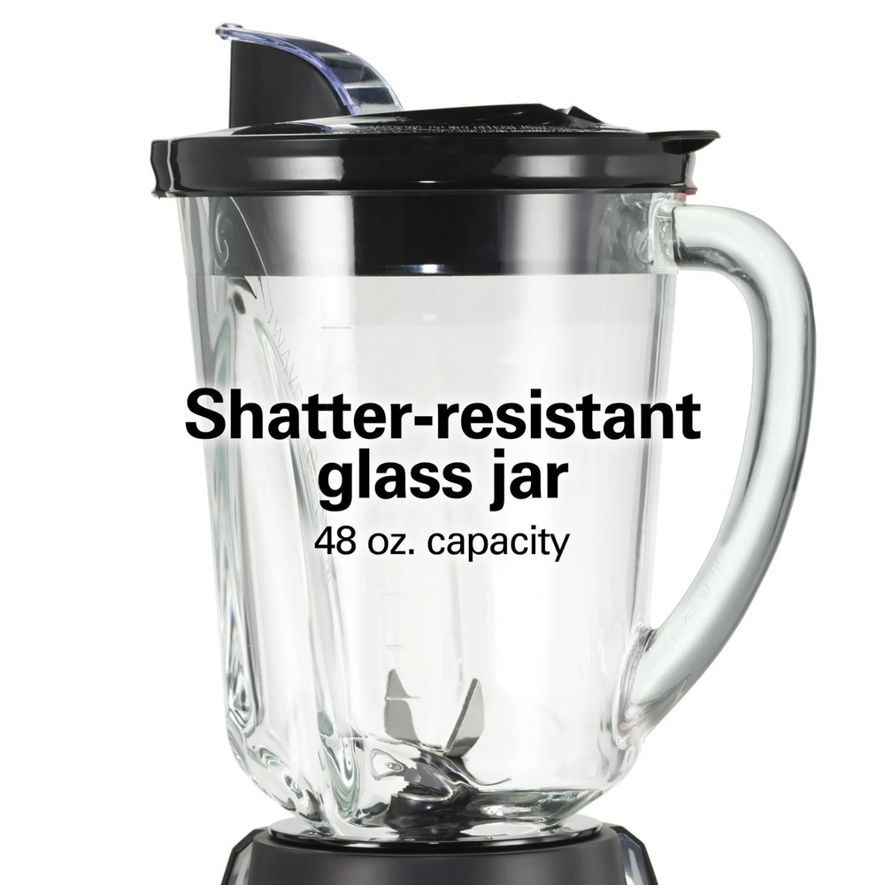 Hamilton Beach Blender 48 oz Glass Jar Wave Action 12 Functions Quiet Smoothie