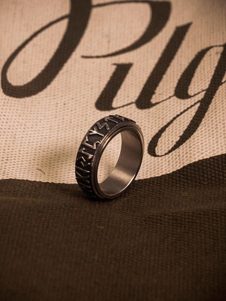 hangsworld Viking ancient text rotatable retro Make old plus size letter ring