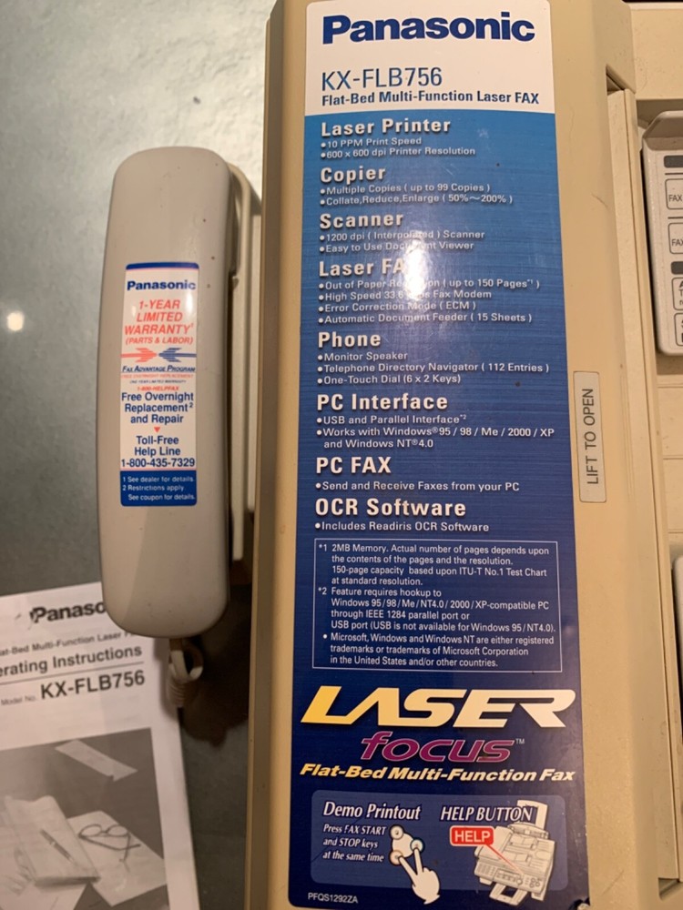 PANASONIC PRINTER COPIER FAX SCANNER PHONE KX FLB 756