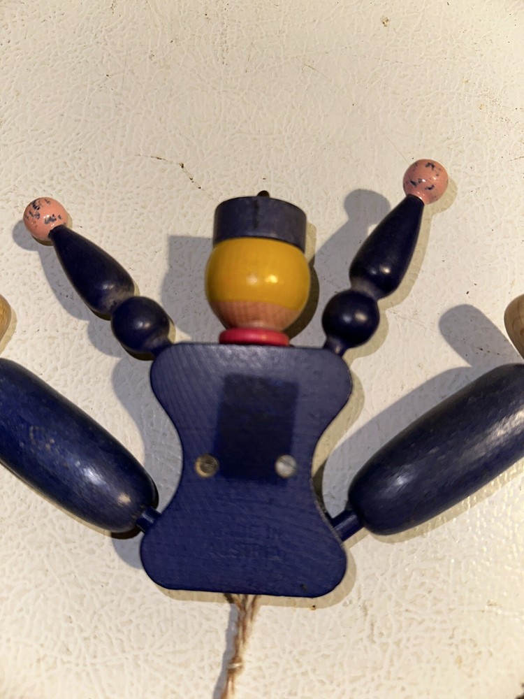 Vintage Austrian Wood Dancing Toy Pull String 8” Folk Art Ornament EUC