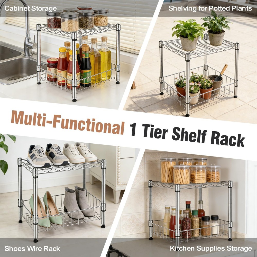 Stackable Metal Shelving Unit - Versatile Wire Rack for Garage, Pantry & Office
