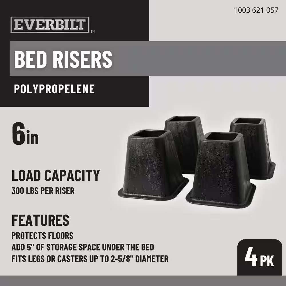 6 In. Black Bed Risers (4-Pack)