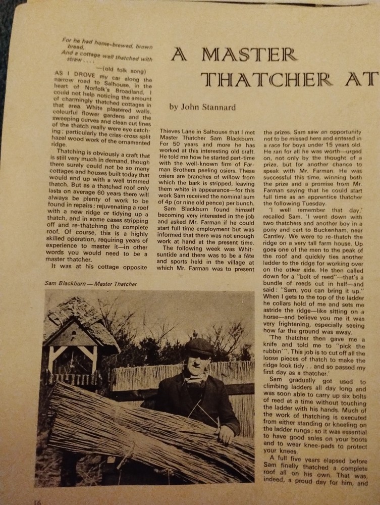 Sk237 Ephemera  1972 Article sam Blackburn Master Thatcher