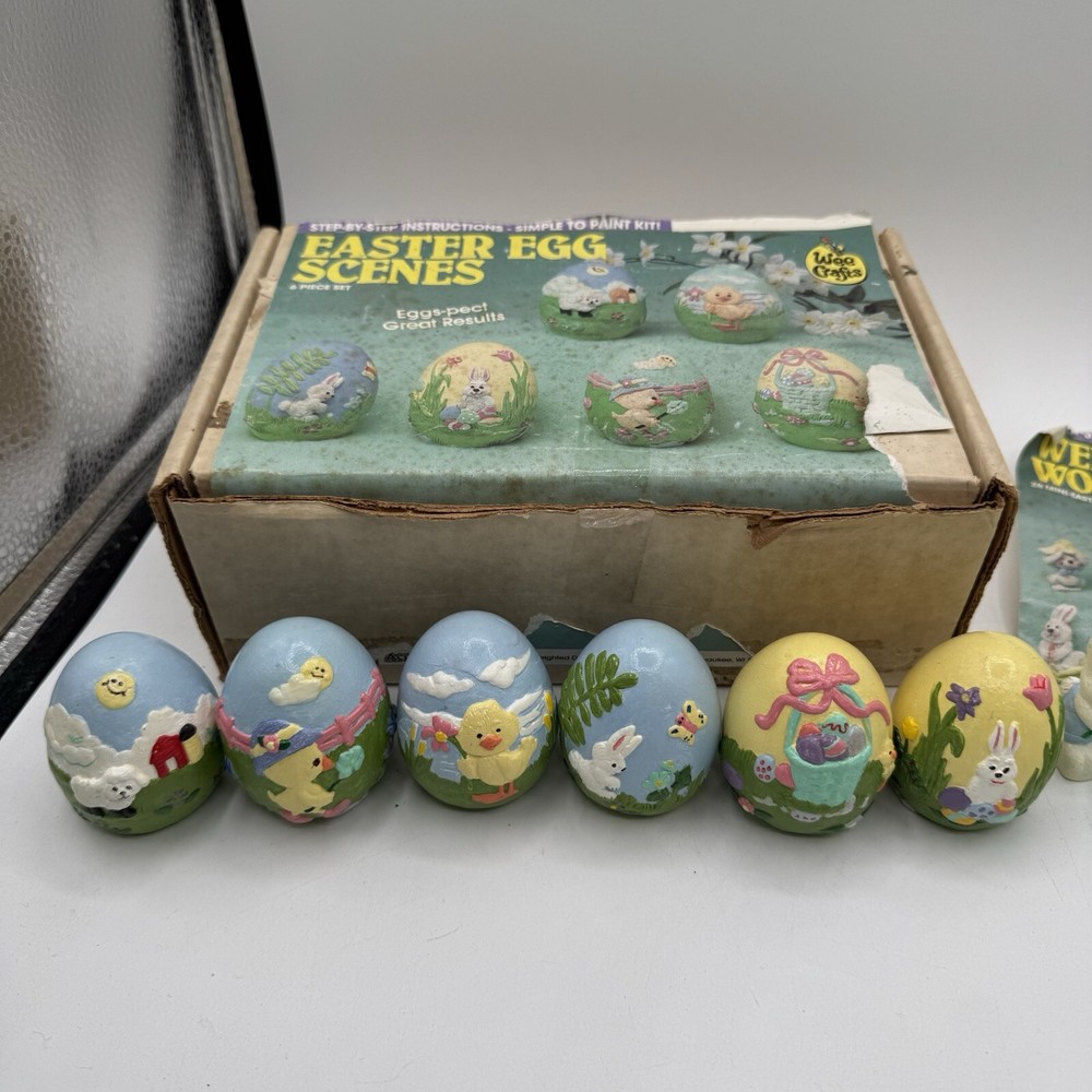 Wee Crafts Easter Scenes Ready to Paint Gypsum Egg 2.5” Figures Extras Complete