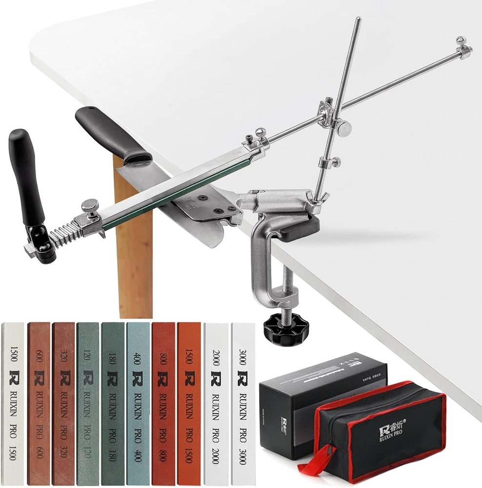 360° Rotating Fixed-Angle Knife Sharpener with 10 Whetstones - Quality